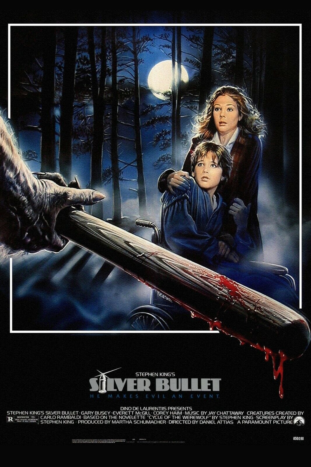 A poster for the 1985 werewolf movie, Silver Bullet
