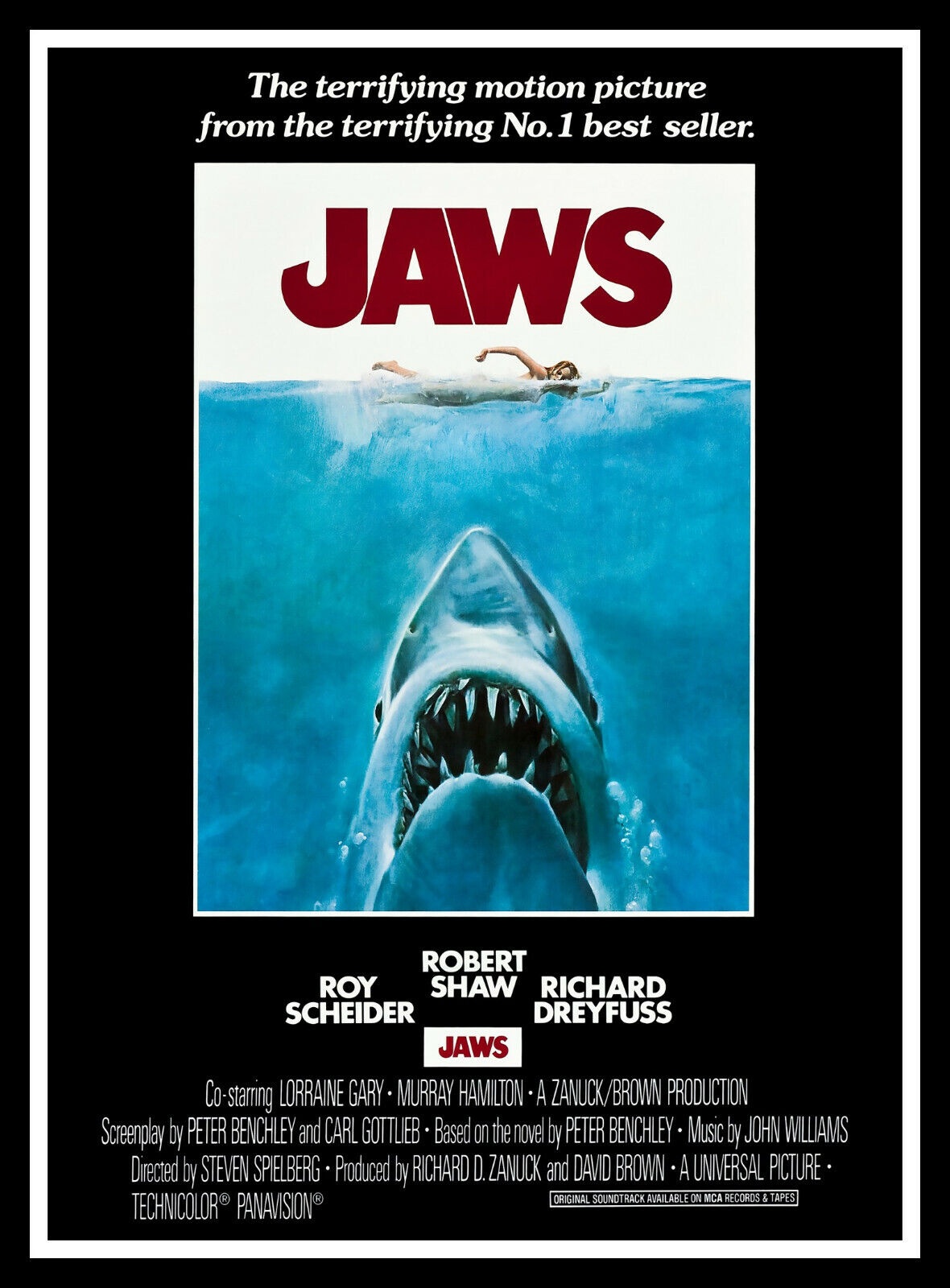 A poster for the 1975 killer shark movie, Jaws