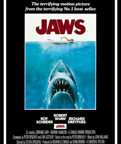 A poster for the 1975 killer shark movie, Jaws