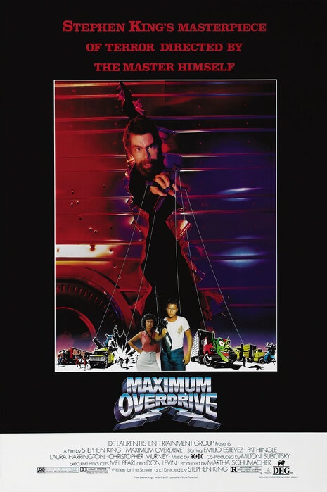 A poster for the 1986 killer trucks movie, Maximum Overdrive