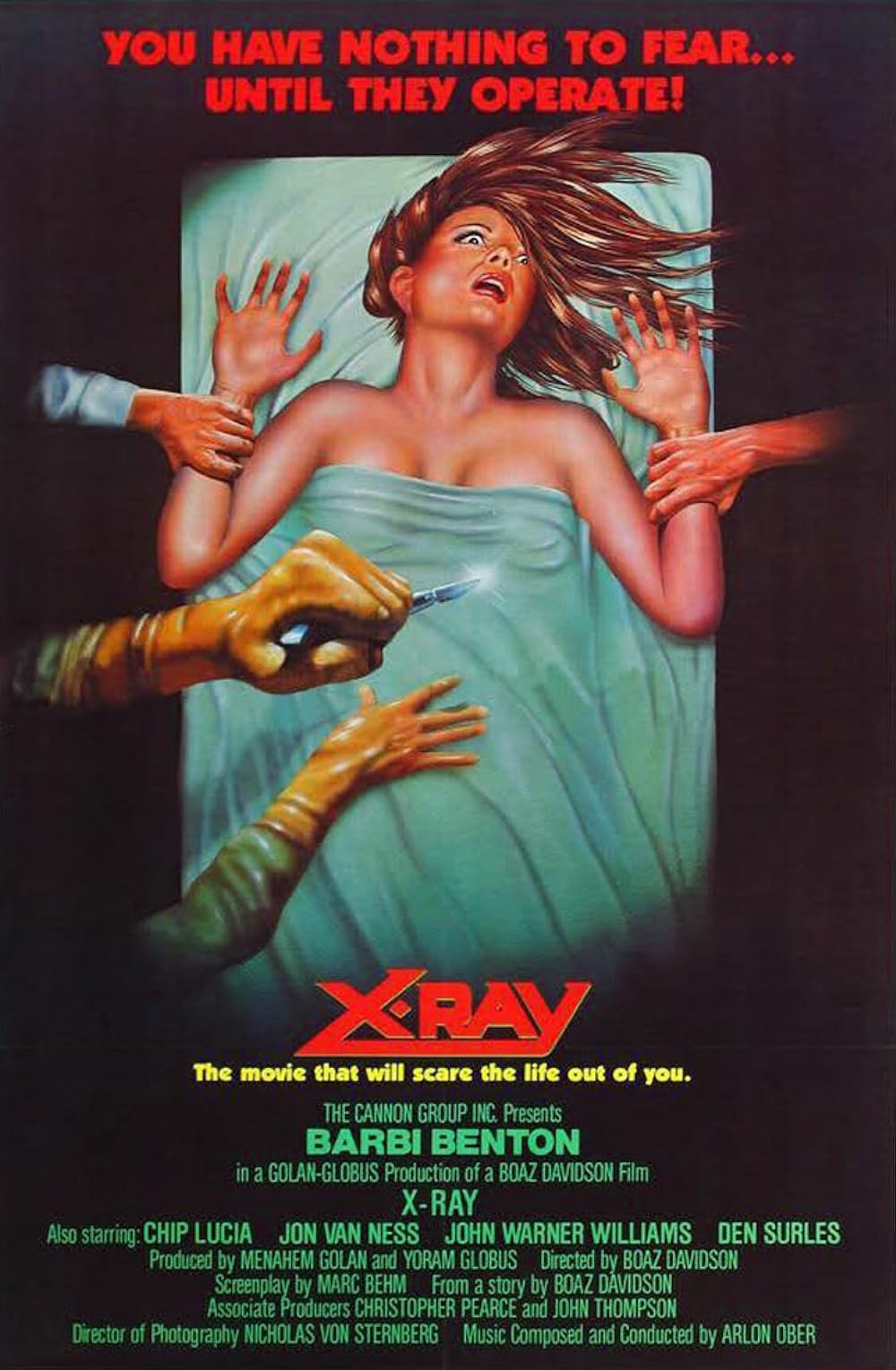 A poster for the 1982 slasher movie, X-Ray aka Hospital Massacre